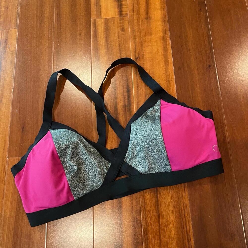 Calia Pink Grey Sports Bra Cross Strap Back Black Straps Colorblock Size Large